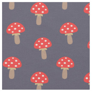 Tissu Motif de champignons Pots Rouges
