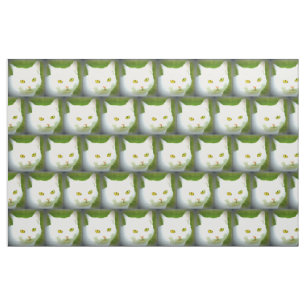 Tissu motif de chat blanc