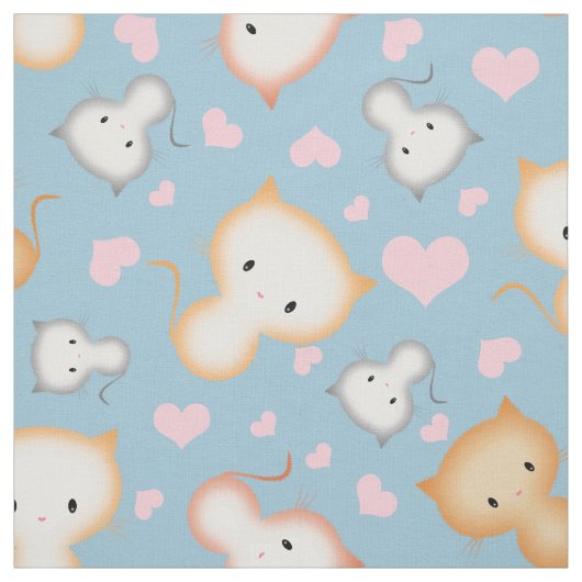 Tissu Motif de chatons mignons et de cœurs (Échantillon)