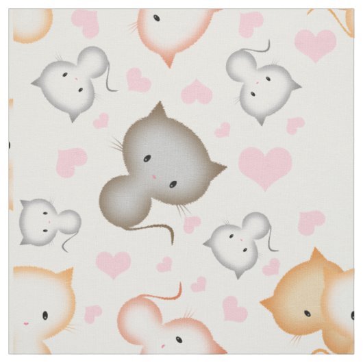 Tissu Motif de chatons mignons et de cœurs (Échantillon)