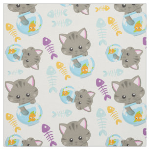Tissu Motif De Chats, Chats Mignons, Chatons, Poisson
