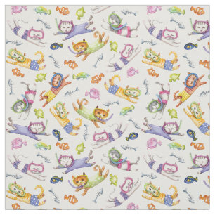 Tissu Motif de chats de plongée à l'air d'aquarelle