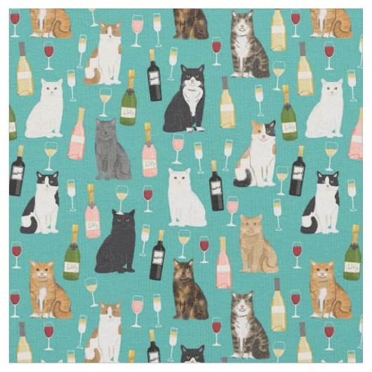 Tissu motif de chats et de chats à vin (Fermer)