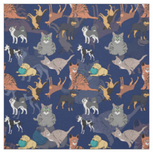 Tissu Motif de chats et de chiens sur fond bleu