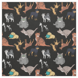 Tissu Motif de chats et de chiens sur fond noir