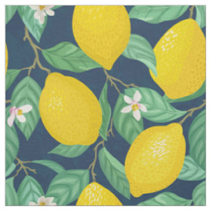 Tissu Motif de citron bleu de la marine jaune