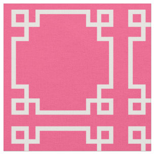 Tissu Motif de clé grecque moderne rose et blanc