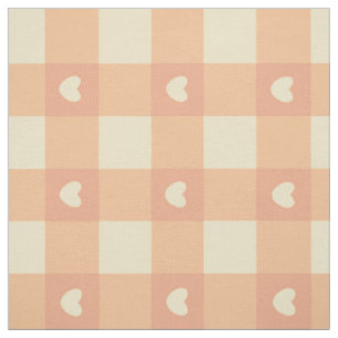 Tissu Motif de cœur en vichy pêche, Carreaux Kawaii Mign