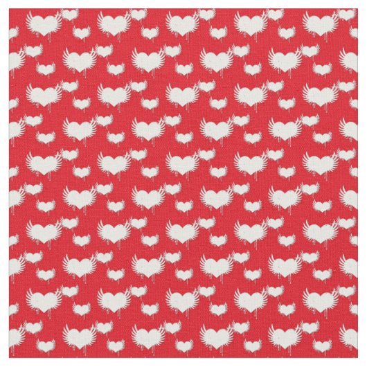 Tissu Motif de coeurs ailés rouges et blancs (Fermer)