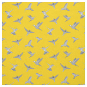 Tissu Motif de colibri gris moutarde