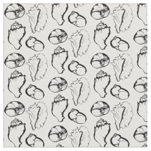 Tissu Motif de coquillages illustrés noir et blanc