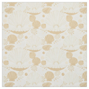 Tissu Motif de coquillages légers sur blanc