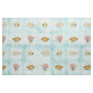 Tissu Motif de corail de coquillage d'aquarelle de