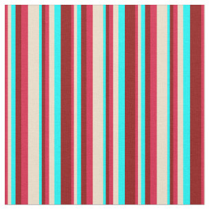 Tissu Motif de Crimson, Tan, Aqua et Dark Red Stripes