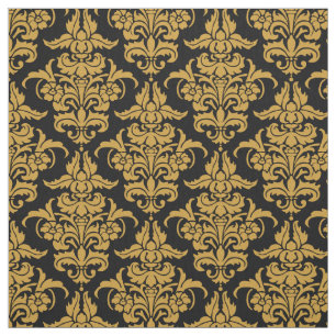 Tissu Motif de damassé - brun d'or sur le noir