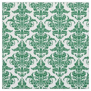 Tissu Motif de damassé - Forest Green sur le blanc