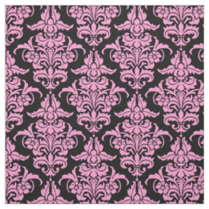 Tissu Motif de damassé - rose sur le noir