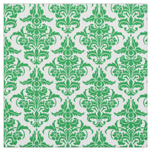 Tissu Motif de damassé - vert d'herbe sur le blanc