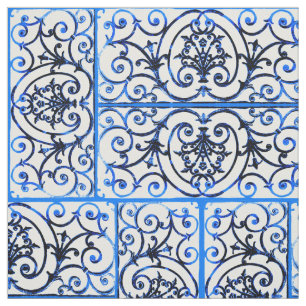 Tissu Motif de défilement bleu et blanc