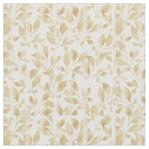 Tissu Motif de feuillage blanc or