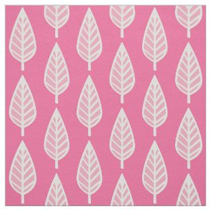 Tissu Motif de feuille de hêtre - roses indien et blanc