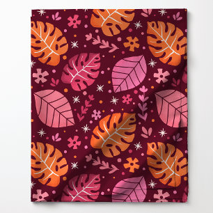 Tissu Motif de feuille de Monstera tropical rose et oran