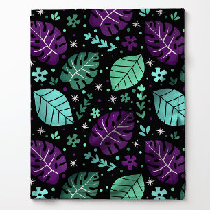 Tissu Motif de feuille tropicale Monstera violet et vert