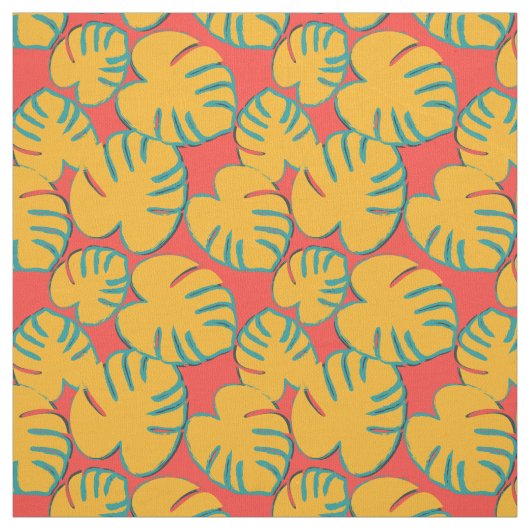 Tissu Motif de feuille tropicale orange (Échantillon)