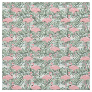 Tissu Motif de feuilles de palmier aux Flamants roses ro