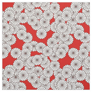 Tissu Motif de fleur d'art déco - blanc sur le rouge