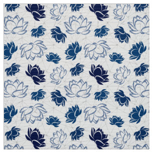 Tissu Motif de fleur de lotus avec paillettes bleues
