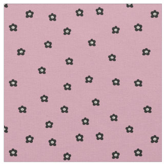 Tissu Motif de fleur souriante rétro en noir et rosa
