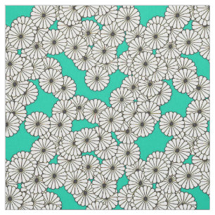 Tissu Motif de fleurs Art déco - blanc sur turquoise
