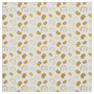 Tissu Motif de fleurs Lotus d'or sur Arrière - plan blan