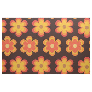 Tissu motif de fleurs rétro super orange et jaune