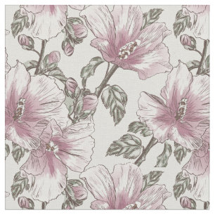 Tissu Motif de fleurs rose amorti de ketmie