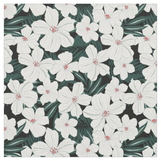 Tissu Motif de fleurs tropical blanc (Fermer)