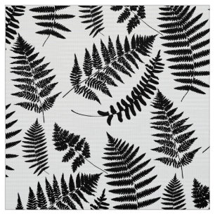 Tissu Motif de fougère de région boisée, noir et blan