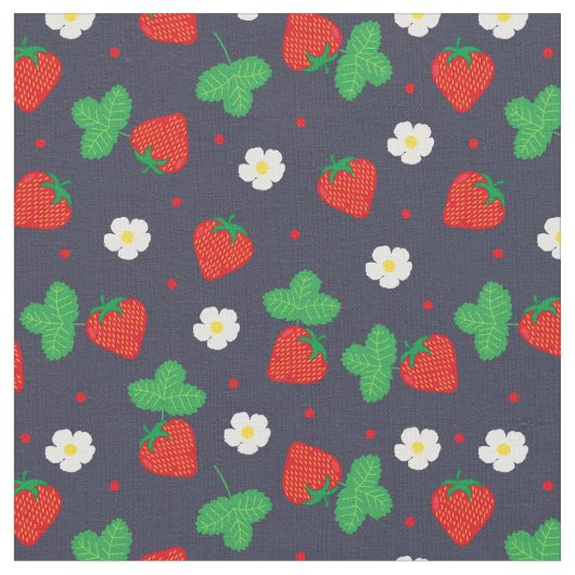 Tissu Motif de fraise d'été sur bleu marine (Fermer)