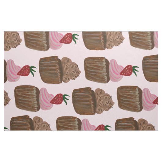 Tissu Motif de fraises de chocolat Cupcake (Fat Quarter)