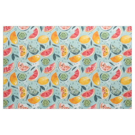 Tissu Motif de fruits d'été | Pastèque & Citrus sans cou (Yard)