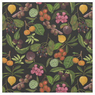 Tissu Motif de fruits exotiques tropicaux peints à la ma