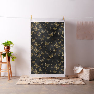 Tissu Motif de glam or et papillons noirs