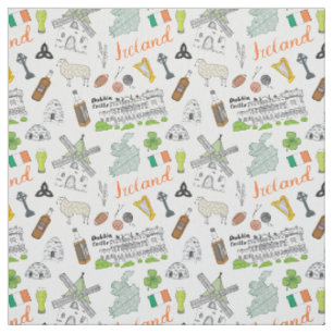 Tissu Motif de griffonnage de croquis de l'Irlande