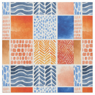 Tissu Motif de grille aquarelle vibrante en bleu et oran