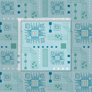Tissu ・ Motif de la carte à circuit bleu et Turquoise