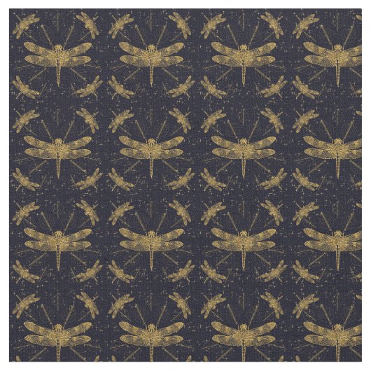 Tissu Motif de libellule d'or - sombre (Fermer)