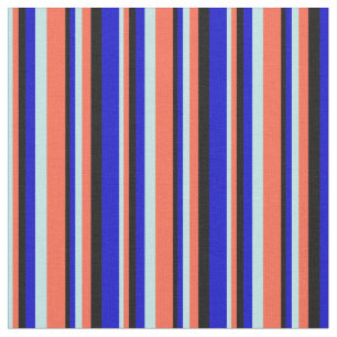 Tissu Motif de lignes turquoise, rouge, noire et bleue