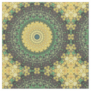 Tissu Motif de mandala kaléidoscope jaune et vert