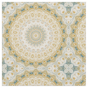 Tissu Motif de mandala or et blanc avec des accents de s